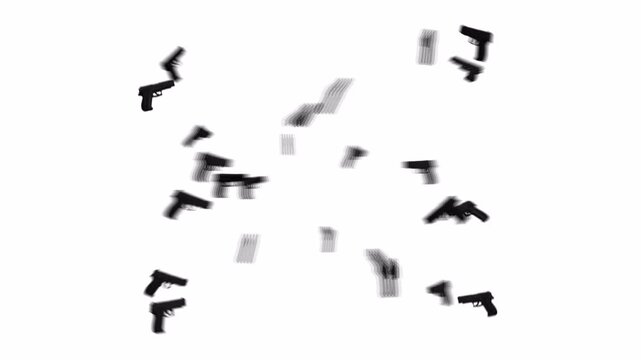 Abstract Pattern of Silhouetted Handguns in Motion.