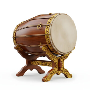 3D render of traditional Indonesian Bedug drum for Lebaran isolated on white background