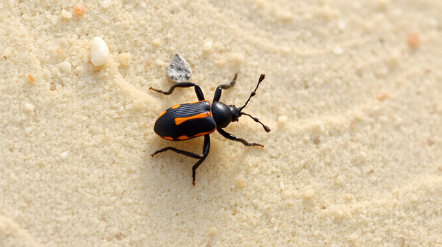 Pissodes Pini Weevil Beetle Bug Laboriously Slowly Climbing Up Beach Sand Dune