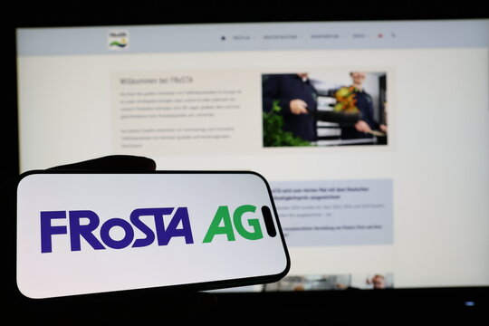Kiel, Germany - 03-12-2026: Smartphone displaying German frozen food company FRoSTA AG logo in front of companys webpage