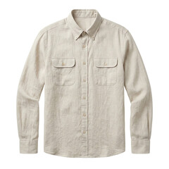 Mens beige long sleeve linen button down shirt © BTG
