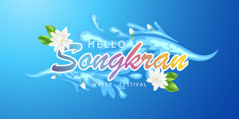 Thai Songkran Festival banner featuring festive celebrations for the traditional Thai New Year. Vector poster.