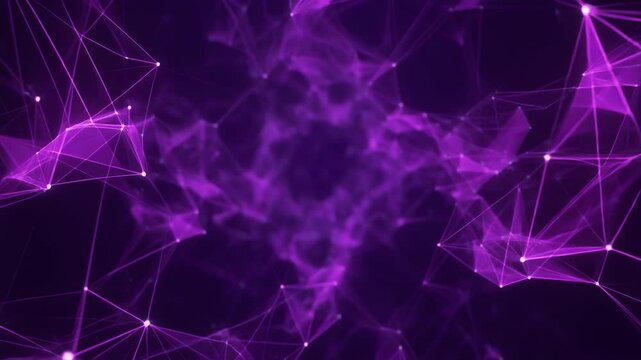 紫の光線で編まれた人工知能ネットワークが再構築を繰り返すサイバー空間デジタル背景