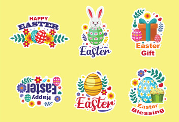 Colorful easter decorations and greetings arranged in sticker designs © Creative Pixy