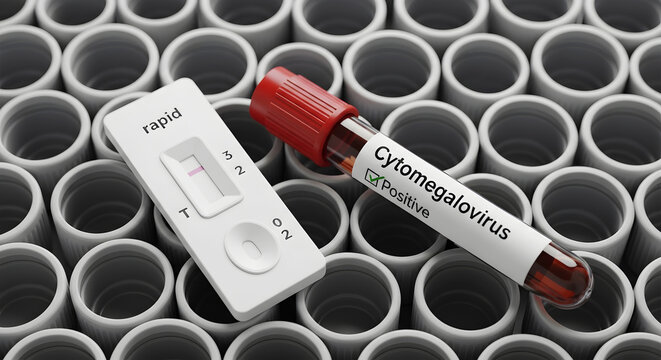Cytomegalovirus positive rapid test and blood sample tube image