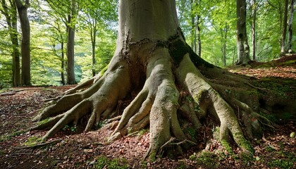 Obraz premium baumwurzel detail der buche im wald als close up