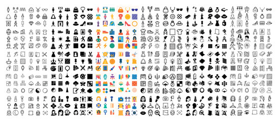 Assorted icons with person shopping food colorful