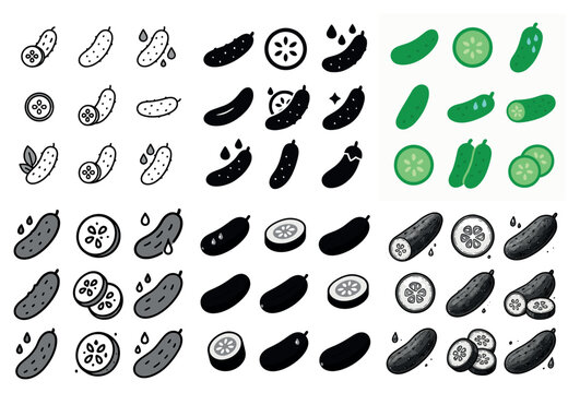 Vegetable icons with cucumber slice pickle flat