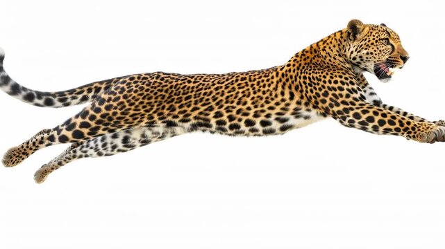 Leopard Running Fast Isolated On White