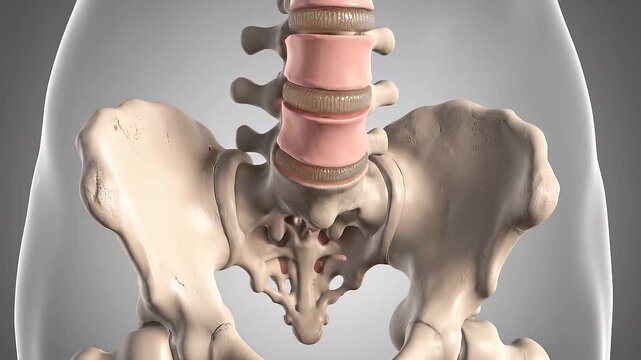 human pelvis and lumbar spine anatomy illustration