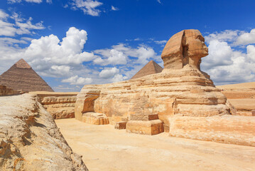 Cairo, Egypt. The Sphinx and Pyramid of Khafre.