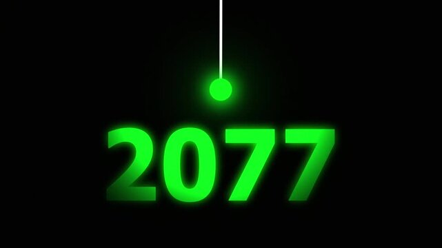Green Idea Lighting Up 2077 &ndash; Futuristic New Year Concept Symbolizing Innovation, Hope, Strategy and Forward Thinking Success.