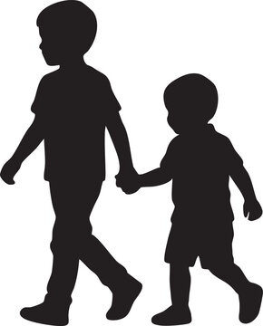 Silhouette of two young brothers walking hand-in-hand, symbolizing childhood innocence and a strong fraternal bond