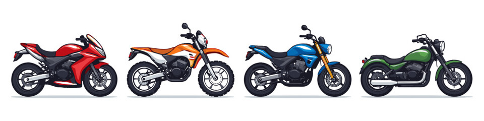 Obraz premium Diverse collection of four distinct motorcycle styles in vibrant colors