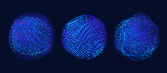 3d abstract sphere orb set from dots. Digital and globe pattern background. Particle hud net for world grid geometric and network vector tech concept.  © Shanvood