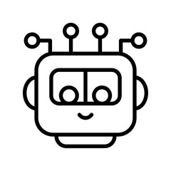 Naklejka premium AI virtual assistant thin line icon. Chatbot. Chat bot smart robot. Machine learning, digital technology, neural network concept. Black outline vector sign.