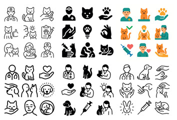 Obraz premium Veterinary icons with cat dog syringe friendly