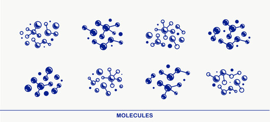 Molecules vector icons set, chemistry science molecular microscopic structures, laboratory experiment and education.
