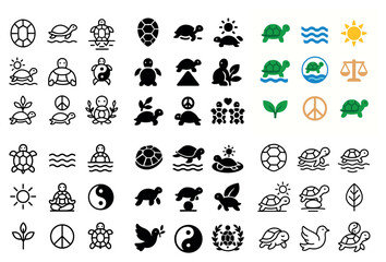 Fototapeta premium Nature icons with turtle shell sun flat