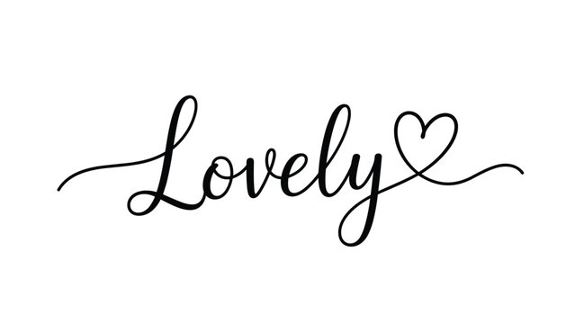Elegant script lettering of the word lovely integrated with a simple heart shape for romantic greeting cards or wedding design elements.