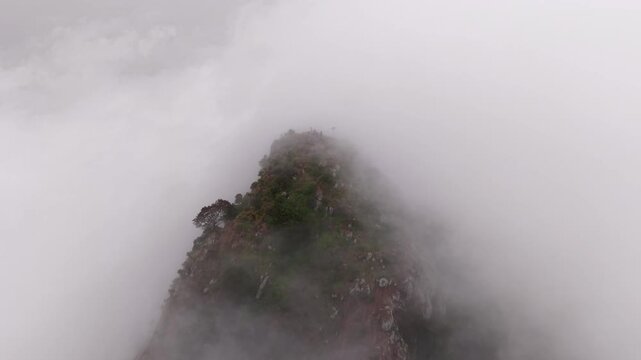 Aerial View of Kondarangi Hills with Rocky Peak and Clouds in Dindigul Tamil Nadu