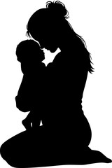 Heartwarming Mother and Son Silhouette - Minimalist Motherhood Bonding Vector for Greeting Cards
