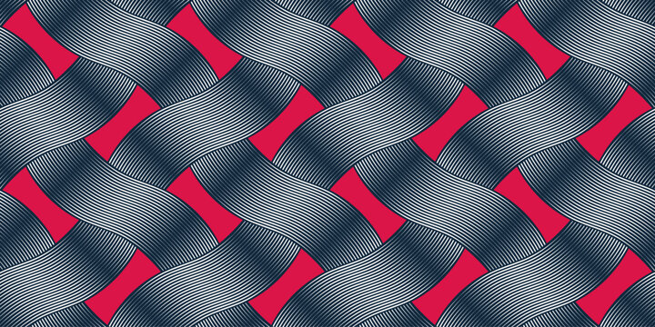 Weaving seamless pattern, traditional wicker lacing handicraft endless abstract background, geometric line weave wallpaper.