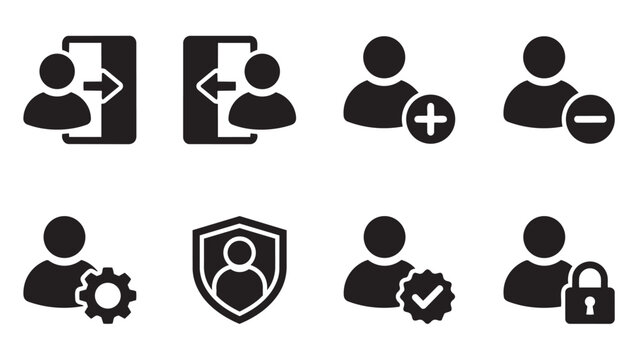 User Account Management Solid Icon Set Login Logout Add Remove User Security Profile Icons