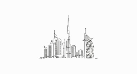 Obraz premium Stylized line drawing of a modern city skyline with distinct tall buildings