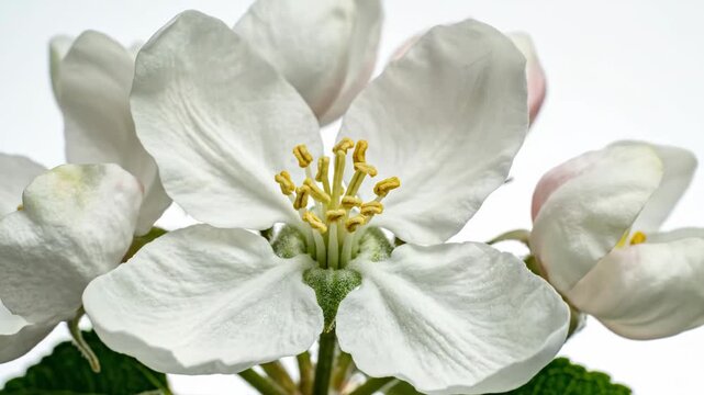 Fresh white apple blossom petals bloom gracefully spring nature. Delicate flowers capture vibrant beauty, signaling new beginnings and hopeful growth