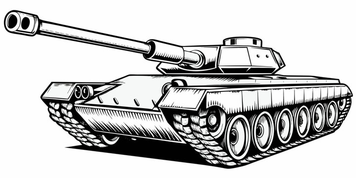Modern Armored Battle Tank Sketch - Military War Machine Illustration