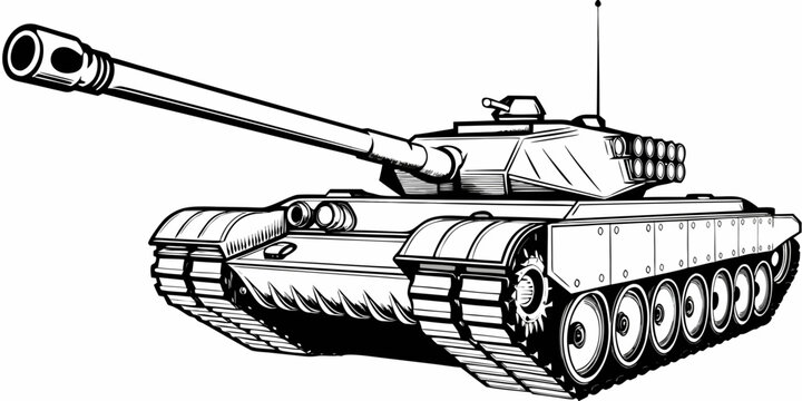 Armored Combat Battle Tank Sketch - Military War Machine Illustration