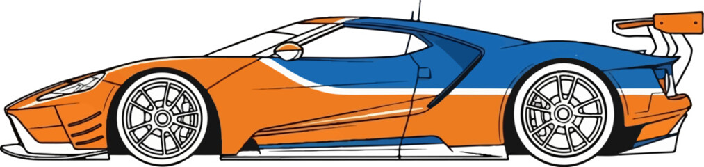 Fototapeta premium Sleek sports car with aerodynamic design in orange and blue