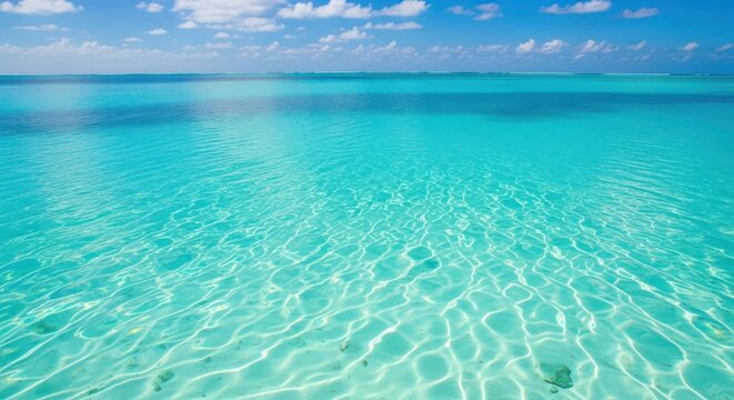Vast expanse of crystal clear turquoise ocean water under a blue sky