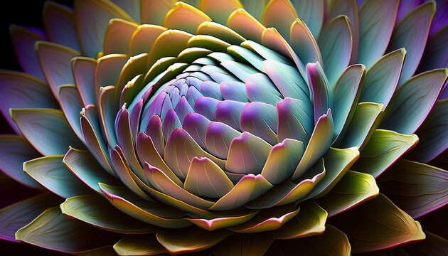 close up of artichoke s spiraling overlapping bracts revealing intricate fibonacci sequence organic fractal