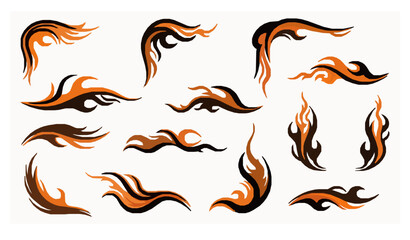 Stylized orange and black fire flame decorative vector collection © Suchana