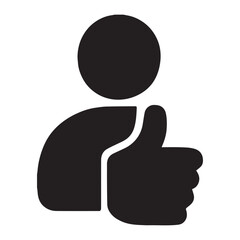 A simple black silhouette depicts a person with a raised arm giving a thumbs up gesture of approval