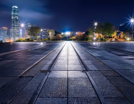 illuminated pathway city night lightscape