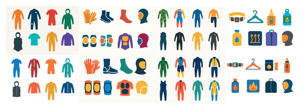 Apparel icons with shirt glove boot colorful