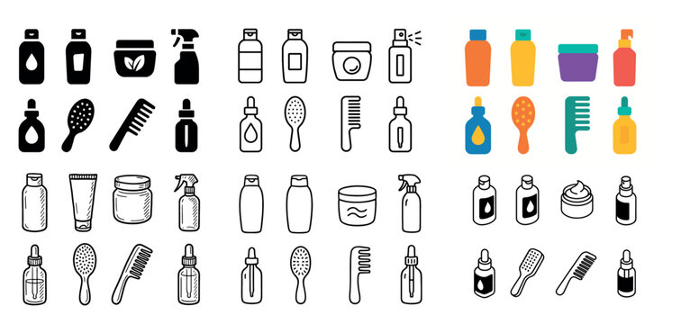 Personal care icons with bottle comb jar outline