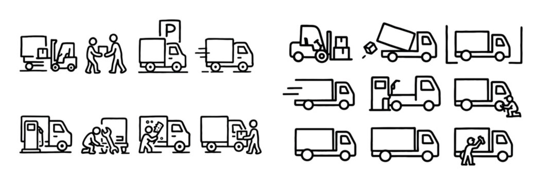 Delivery icons with truck and mover minimal