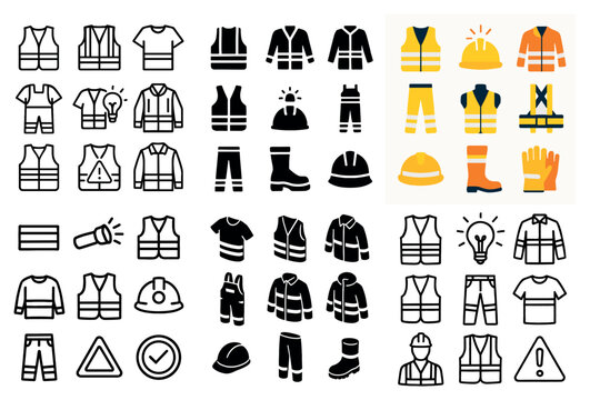 Safety icons with vest helmet boot minimal