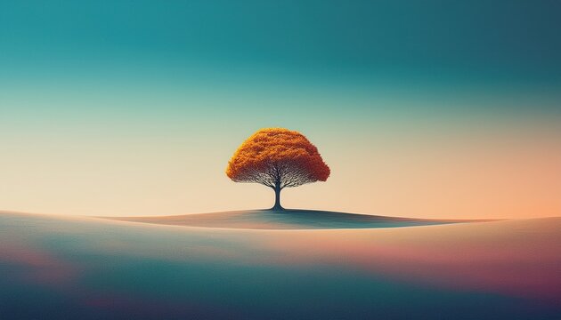 lonely tree in a middle of nowhere abstract surreal landscape concept nature and introspection idea copy space