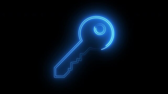 Minimal Digital Security Key Icon Animation. Encryption Access Technology Symbol Outline Loop Motion Graphic. Cybersecurity Concept. 4K 3840x2160