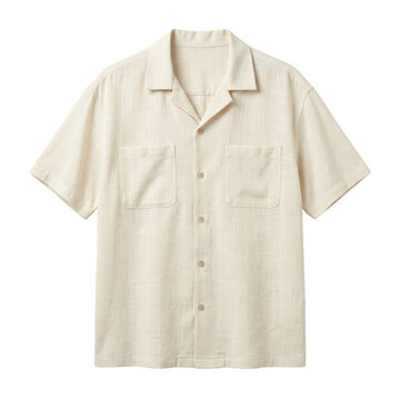 Cream linen short sleeve button down camp shirt