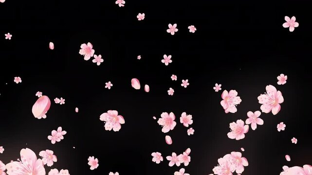 Pink cherry blossoms rising. Alpha channel.Cartoon style, peach blossoms, Dreamy and beautiful, Perfect for weddings, stage backdrops, dance backgrounds, Mother's Day, anniversaries.