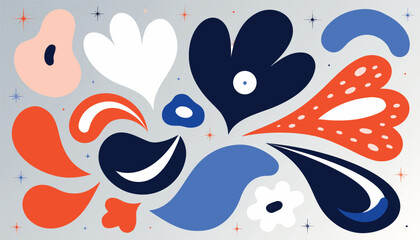 Naklejka premium Abstract Floral Backgrounds and Whimsical Botanical Illustrations with Modern Patterns