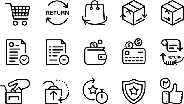 Refund Collection Silhouette Icon Set Money Refund Typography Silhouette Icon Pack