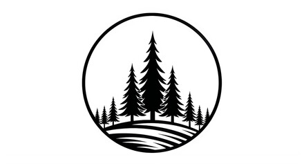 Obraz premium A black and white illustration of pine trees on a hill
