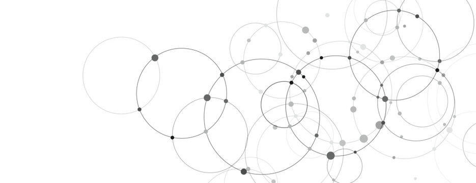 Circular vector network illustration with dots and lines forming a complex web